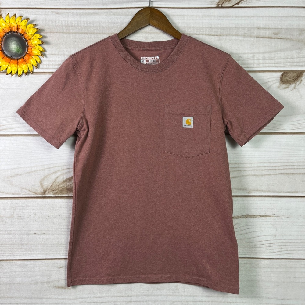 Carhartt Mens XS Loose Fit Short Sleeve Pocket T Shirt Workwear Pink